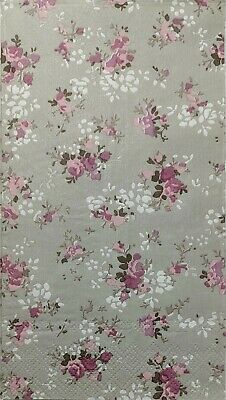 TWO Individual Paper Guest Decoupage Napkins - 1839 Little Pink Flowers on Gray
