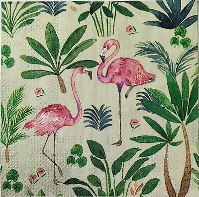 TWO Individual Paper Cocktail Decoupage Napkins - 1592 Tropical Pink Flamingoes