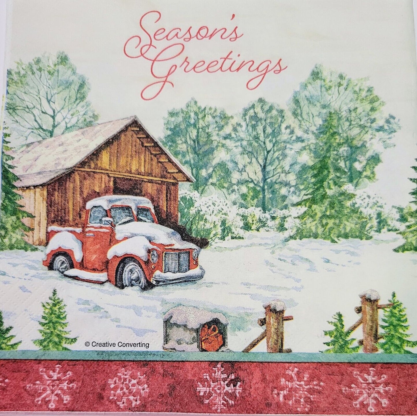 2 Individual Paper Lunch Decoupage Napkins- 2156 Seasons Greetings Truck by Barn