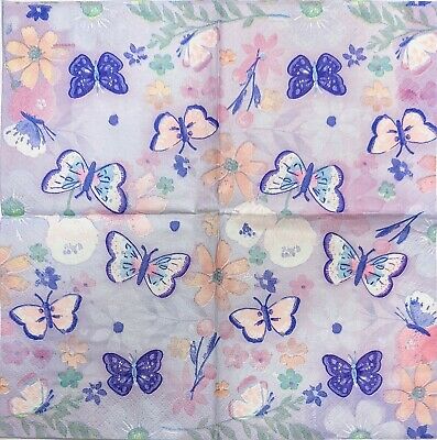 TWO Individual Paper Cocktail Decoupage Napkins - 1921 Flutter Butterflies