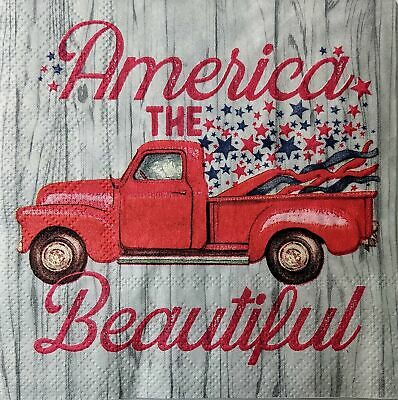 TWO Individual Paper Cocktail Decoupage Napkins-1525 America The Beautiful Truck