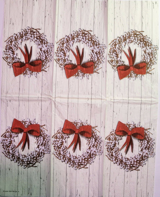 TWO Individual Paper Guest Decoupage Napkins - 2247 Country White Berry Wreath