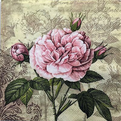 TWO Individual Paper Lunch Decoupage Napkins - 1371 Vintage Rose with Buds