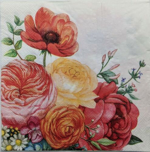 TWO Individual Paper Lunch Decoupage Napkins-Garden Fresh Mix of Flowers 1098