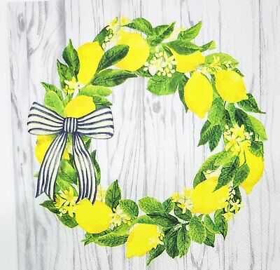 TWO Individual Paper Lunch Decoupage Napkins - 2046 Shabby Chic Lemon Wreath