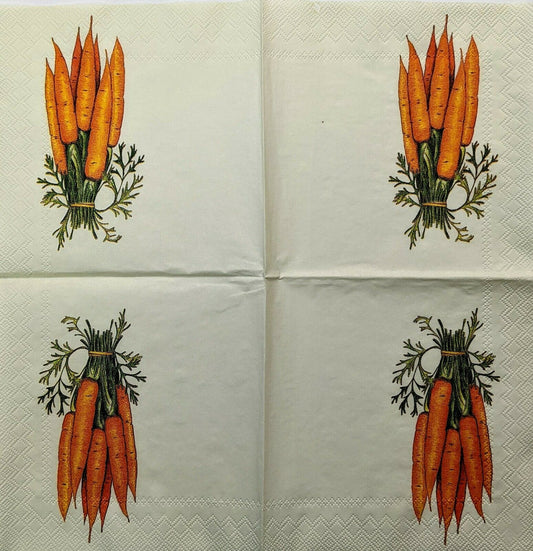 TWO Individual Paper Cocktail Decoupage Napkins- Bunch Of Carrots For Bunny 1247