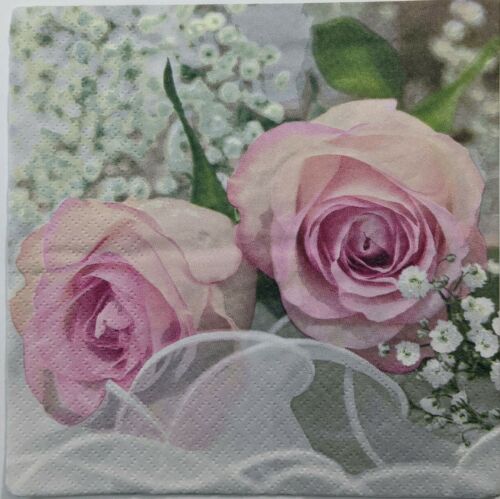 TWO Individual Paper Lunch Decoupage Napkins - Ambiance Romantique Rose 1197