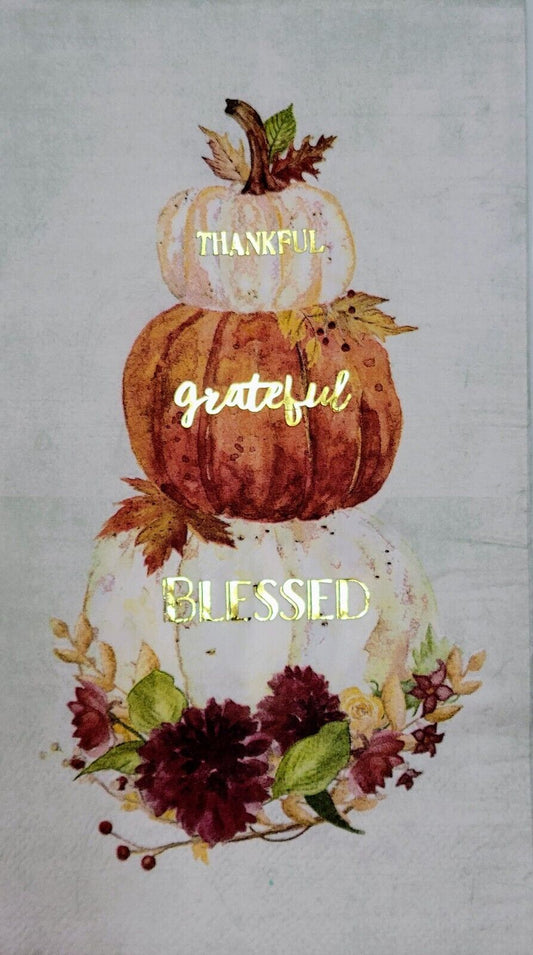 TWO Individual Paper Guest Decoupage Napkins-2114 Thankful Grateful Blessed Fall