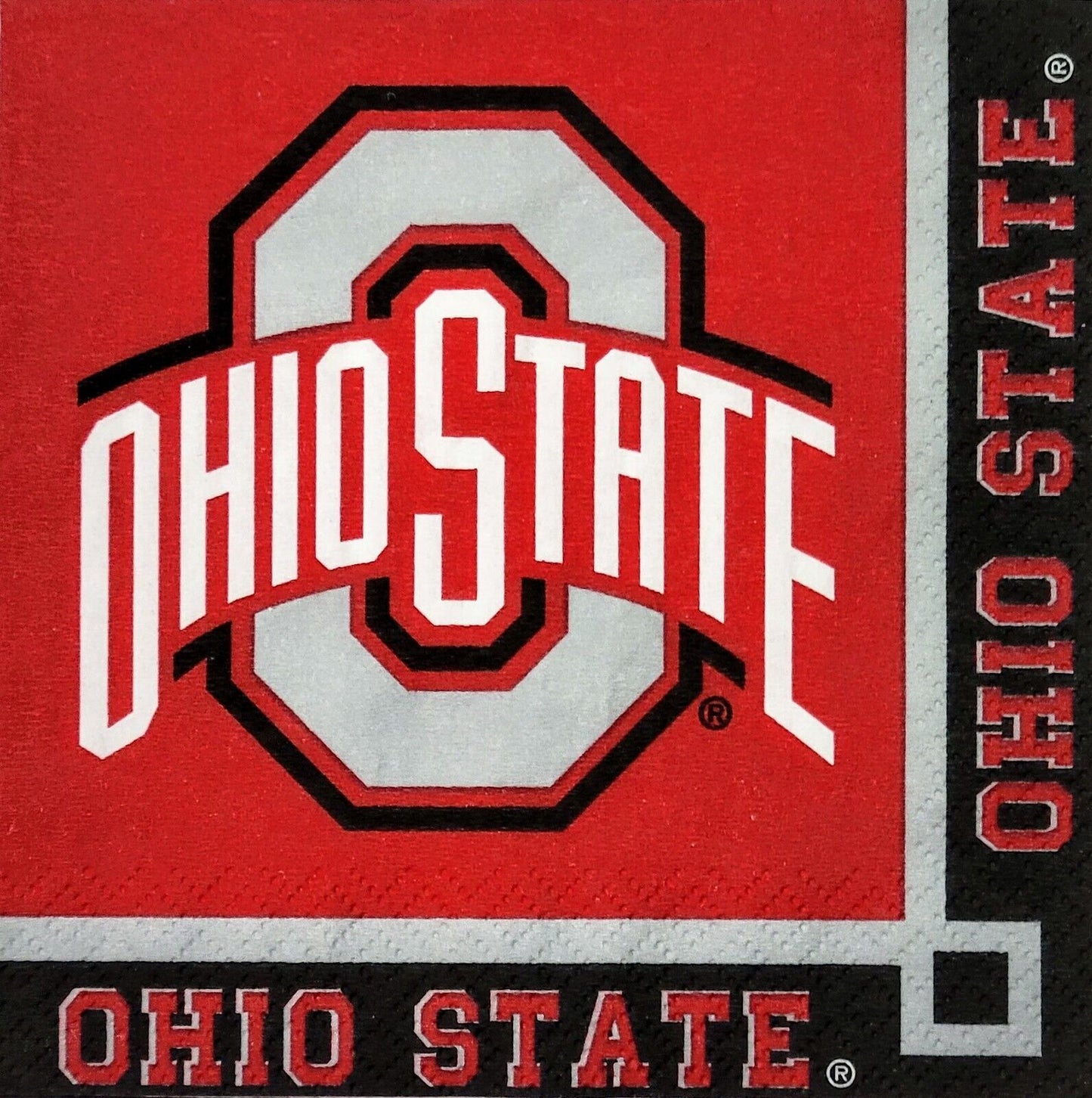 2 Individual Paper Cocktail Decoupage Napkins - 2062 Ohio State Red w Border
