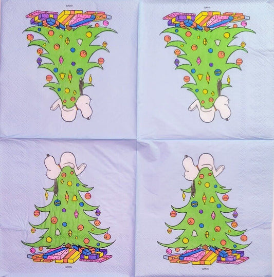 TWO Individual Paper Cocktail Decoupage Napkins - 2233 Snoopy Tree Topper