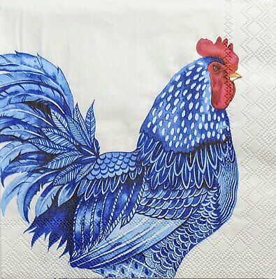 TWO Individual Paper Cocktail Decoupage Napkins - 1941 Blue Rooster