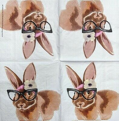 TWO Individual Paper Cocktail Decoupage Napkins - 1911 Her Bunny Glasses