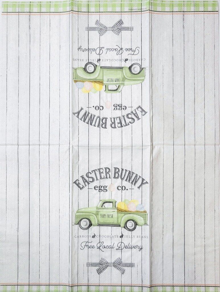 TWO Individual Paper Guest Decoupage Napkins- 2307 Easter Bunny Farm Fresh Truck