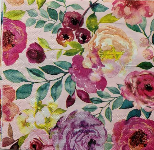 TWO Individual Paper Cocktail Decoupage Napkins- Spring Floral Color Pallet 1245