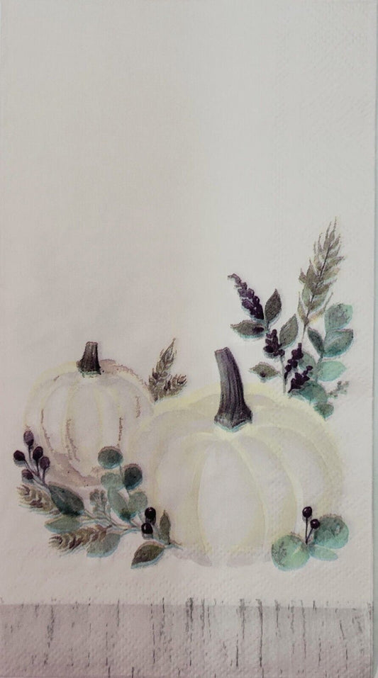 TWO Individual Paper Guest Decoupage Napkins - 2107 White & Blue Pumpkin Harvest