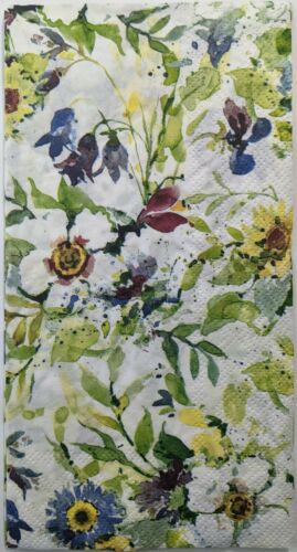 TWO Individual Paper Guest Decoupage Napkins -Packed Flower Garden Green 1181