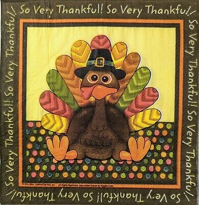 TWO Individual Paper Lunch Decoupage Napkins - 1711 So Very Thankful Turkey