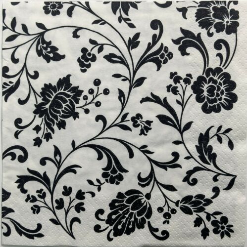 TWO Individual Paper Lunch Decoupage Napkins - Arabesque White & Black 1203