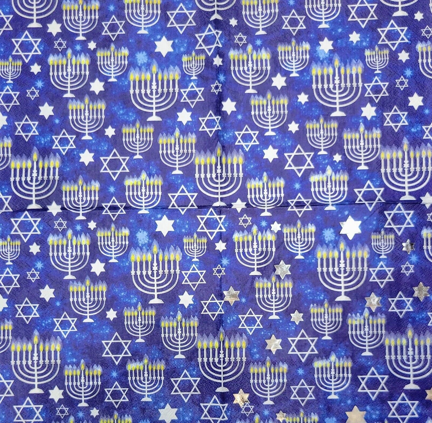 TWO Individual Paper Lunch Decoupage Napkins - 2293 Blue Hanukkah Menorah Stars