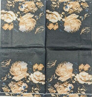 TWO Individual Paper Cocktail Decoupage Napkins - 1773 Black Floral