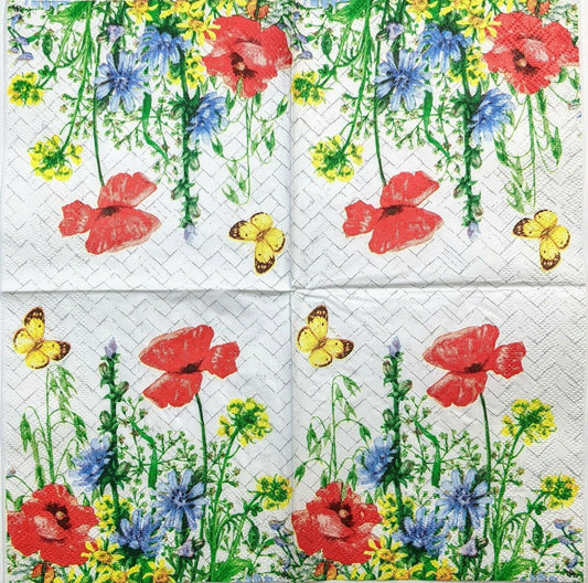 TWO Individual Paper Cocktail Decoupage Napkins-Garden Basket Floral Medley 1171