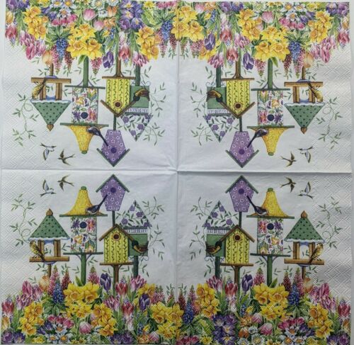 TWO Individual Paper Lunch Decoupage Napkins - Bird Houses 1059