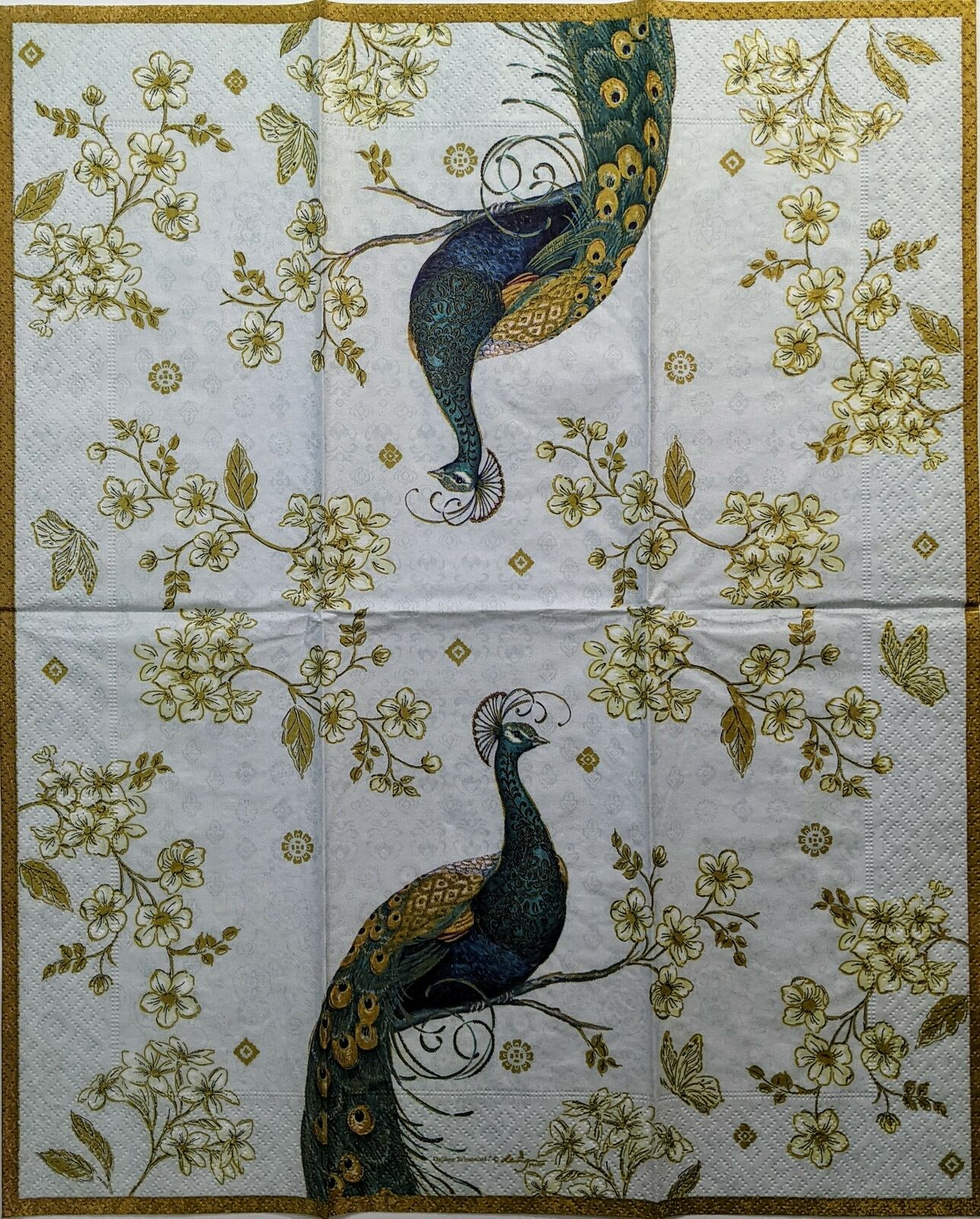 2 Individual Paper Guest Decoupage Napkins 1505 - Bohemian Wings Peacock