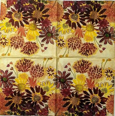 TWO Individual Paper Cocktail Decoupage Napkins - 1560 A Bunch of Fall Flowers
