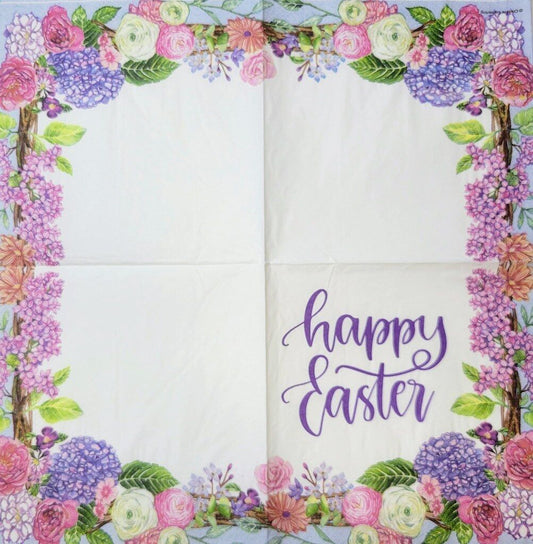 TWO Individual Paper Lunch Decoupage Napkins - 2342 Happy Easter Flowers