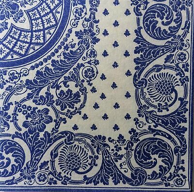 TWO Individual Paper Cocktail Decoupage Napkins - 1546 Jacquard Linen Blue White