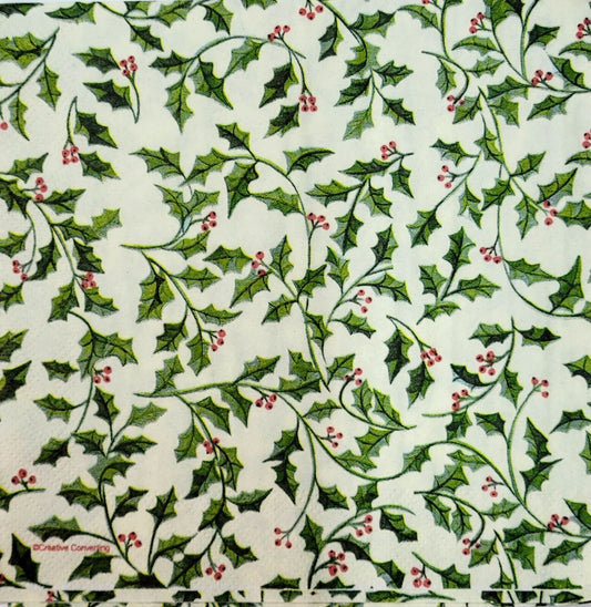 TWO Individual Paper Lunch Decoupage Napkins - 2138 Shades of Holly