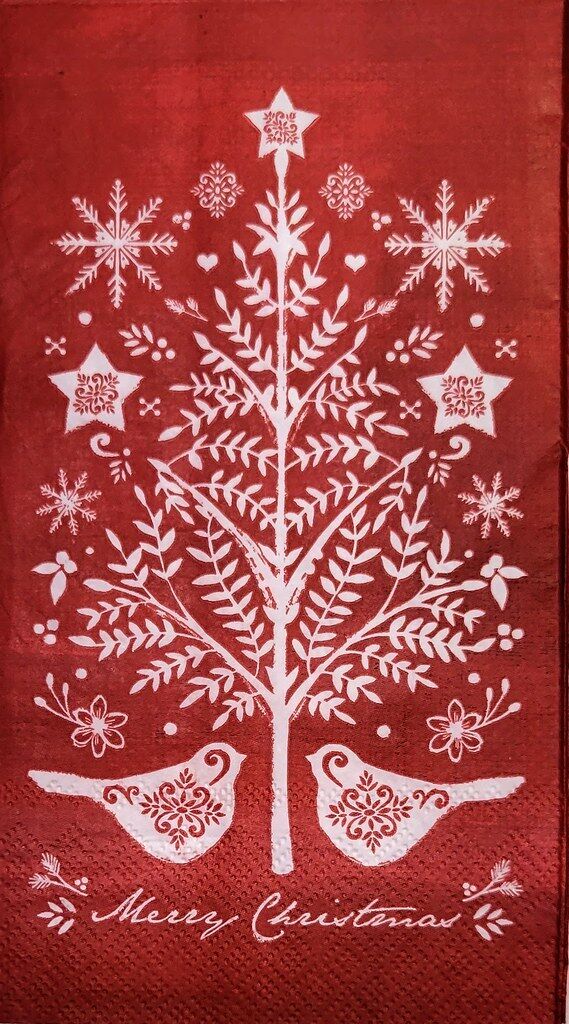 TWO Individual Paper Guest Decoupage Napkins - 2267 Red Folk Merry Christmas