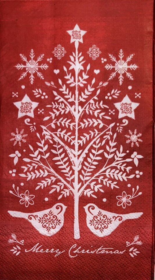 TWO Individual Paper Guest Decoupage Napkins - 2267 Red Folk Merry Christmas