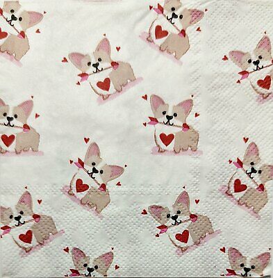 TWO Individual Paper Cocktail Decoupage Napkins - 1844 Corgi Love