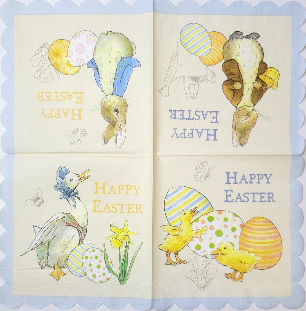 TWO Individual Paper Lunch Decoupage Napkins - 2343 Peter Rabbit, Chicks & Goose