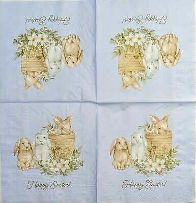 TWO Individual Paper Cocktail Decoupage Napkins - 1983 Happy Easter Floppy Ears