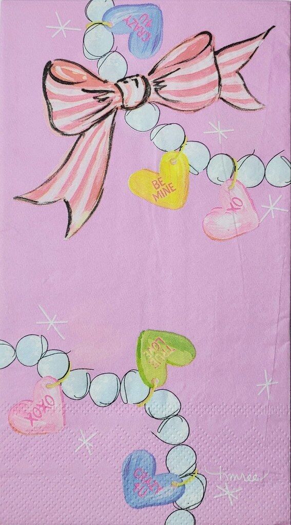 TWO Individual Paper Guest Decoupage Napkins - 2304 Pearls Bows & Candy Hearts