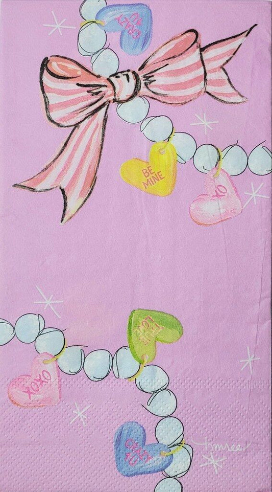 TWO Individual Paper Guest Decoupage Napkins - 2304 Pearls Bows & Candy Hearts