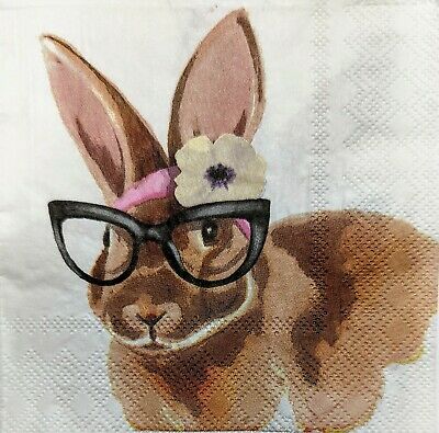 TWO Individual Paper Cocktail Decoupage Napkins - 1911 Her Bunny Glasses