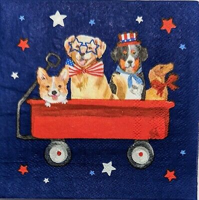 TWO Individual Paper Cocktail Decoupage Napkins - 1924 Patriotic Dog Wagon