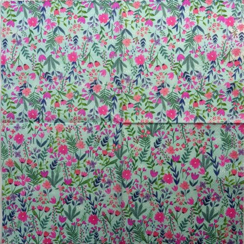 TWO Individual Paper Lunch Decoupage Napkins- Pink Flowers Galore 1327