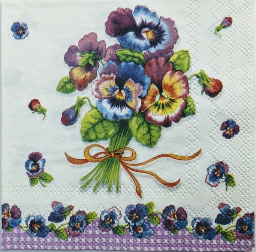 TWO Individual Paper Cocktail Decoupage Napkins- Pansy Flower Bunch 1318