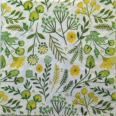 TWO Individual Paper Cocktail Decoupage Napkins - 1420 Tiny Greens & Yellows