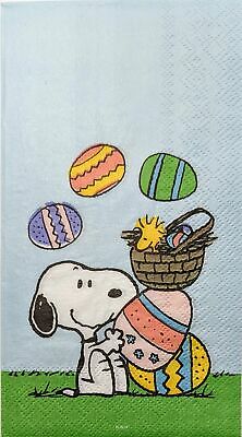 TWO Individual Paper Guest Decoupage Napkins - 1873 Snoopy & Woodstock Easter