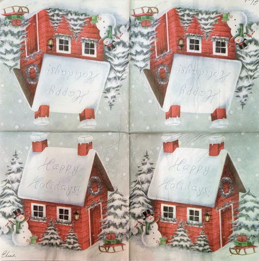 2 Individual Paper Lunch Decoupage Napkins - 2140 Happy Holidays Christmas House