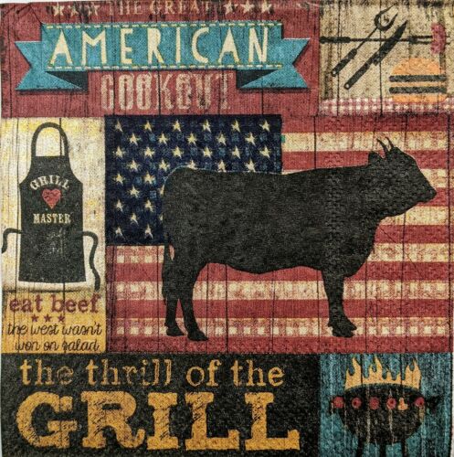 TWO Individual Paper Cocktail Decoupage Napkins- BBQ Cookout American Grill 1139