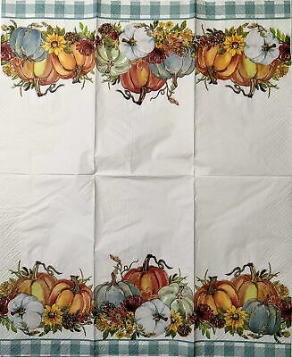 TWO Individual Paper Guest Decoupage Napkins - 1625 Pumpkins with Border