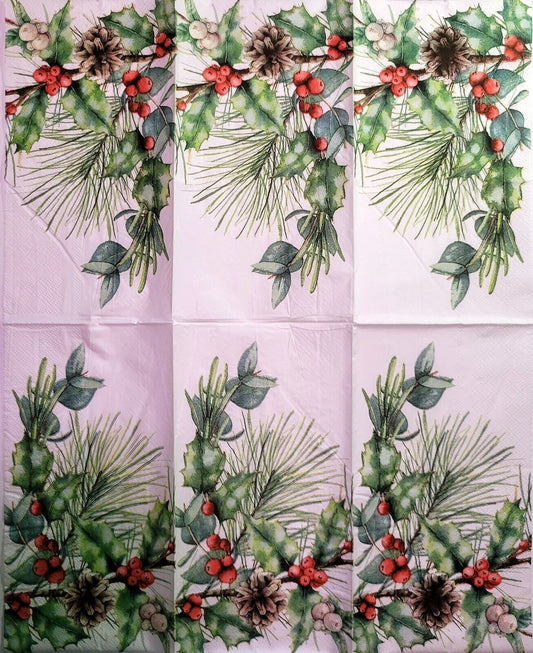 TWO Individual Paper Guest Decoupage Napkins - 2248 Woodland Berries & Pinecone