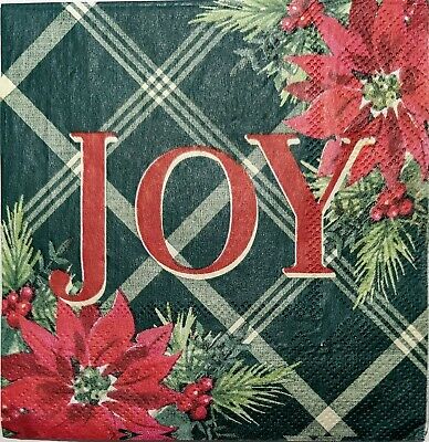 TWO Individual Paper Cocktail Decoupage Napkins - 1821 Christmas Poinsettia Joy