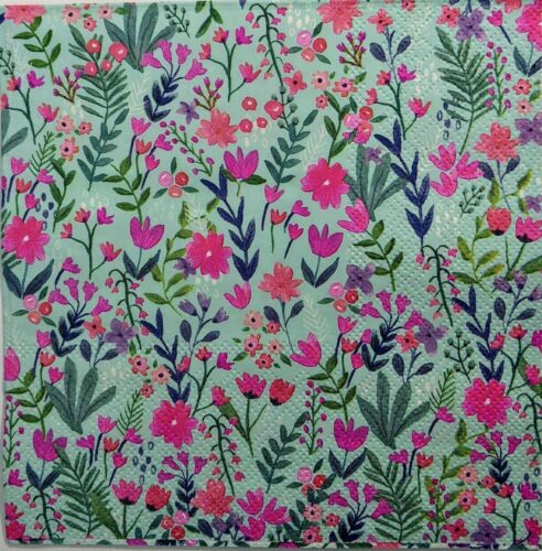 TWO Individual Paper Lunch Decoupage Napkins- Pink Flowers Galore 1327